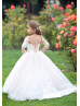 Long Sleeves Ivory Lace Tulle Illusion Neck Floor Length Flower Girl Dress